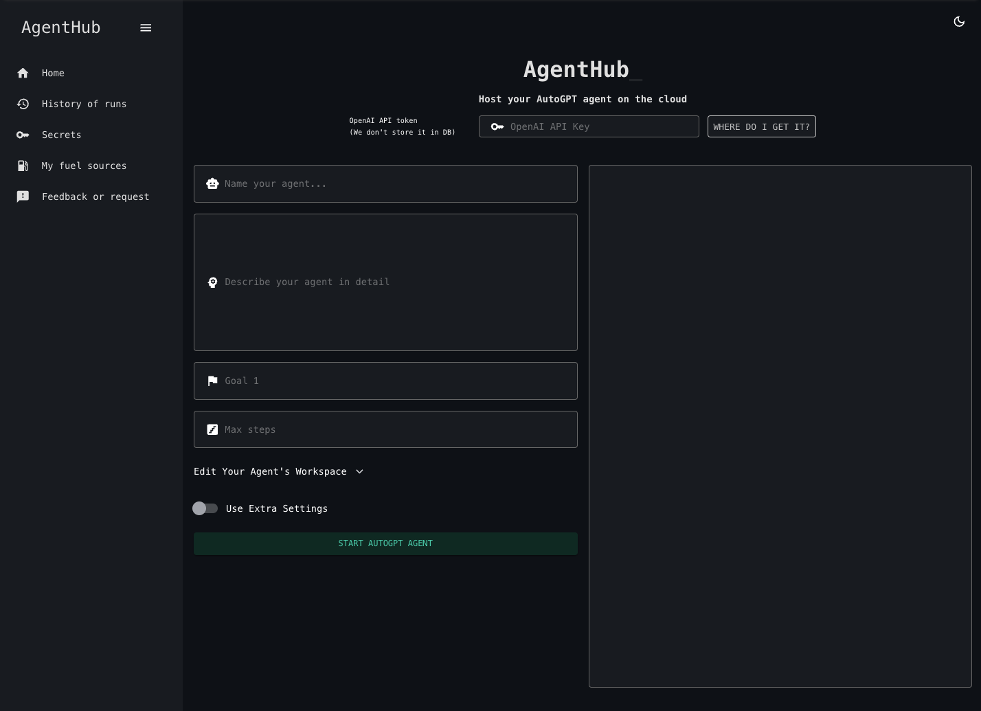 The first AgentHub Interface built in ~72 hours that let you use AutoGPT in your browser