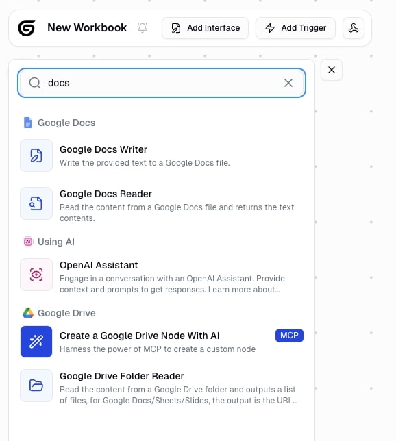 Google Docs node in Cohorva