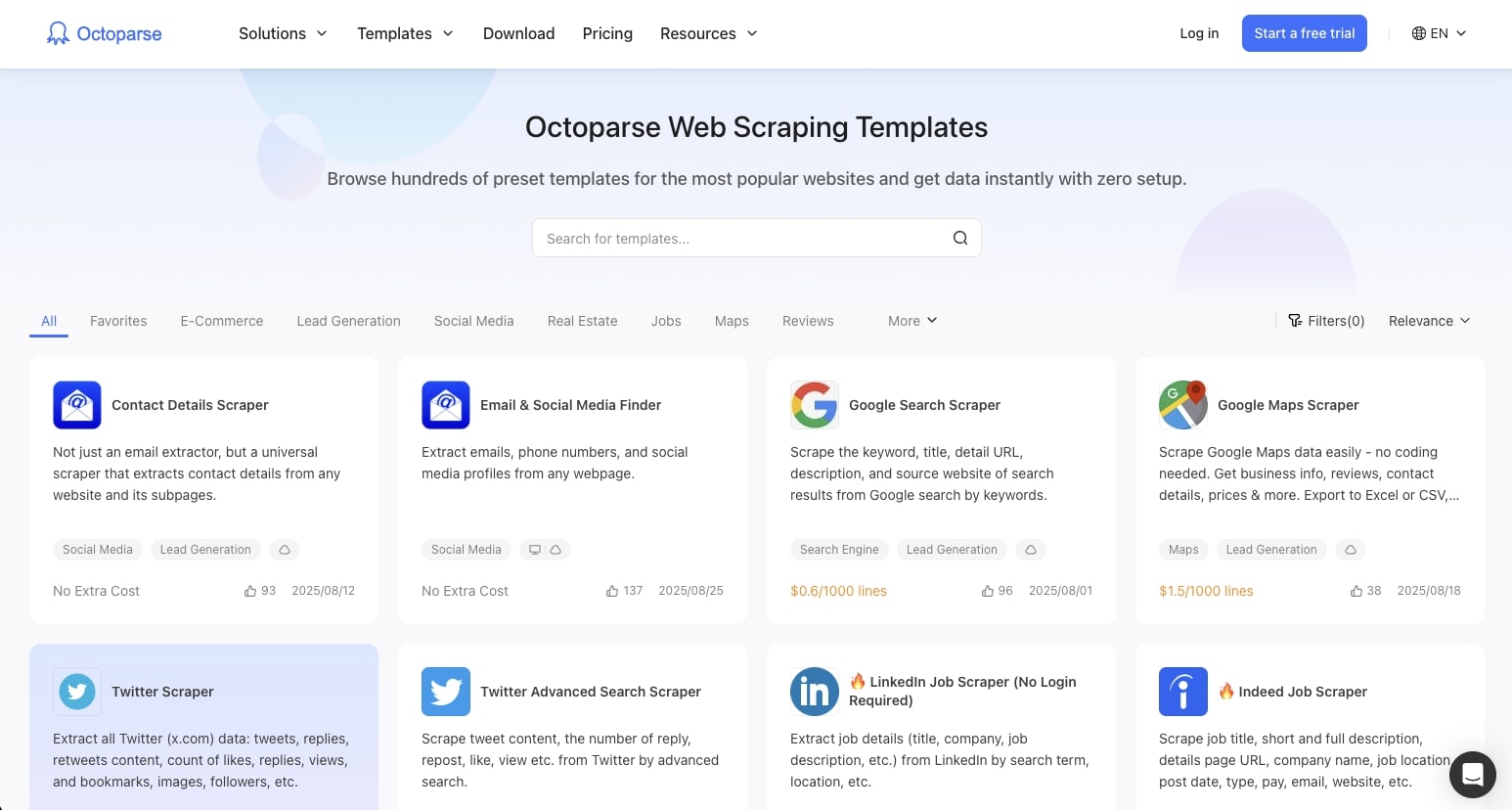 Octoparse templates
