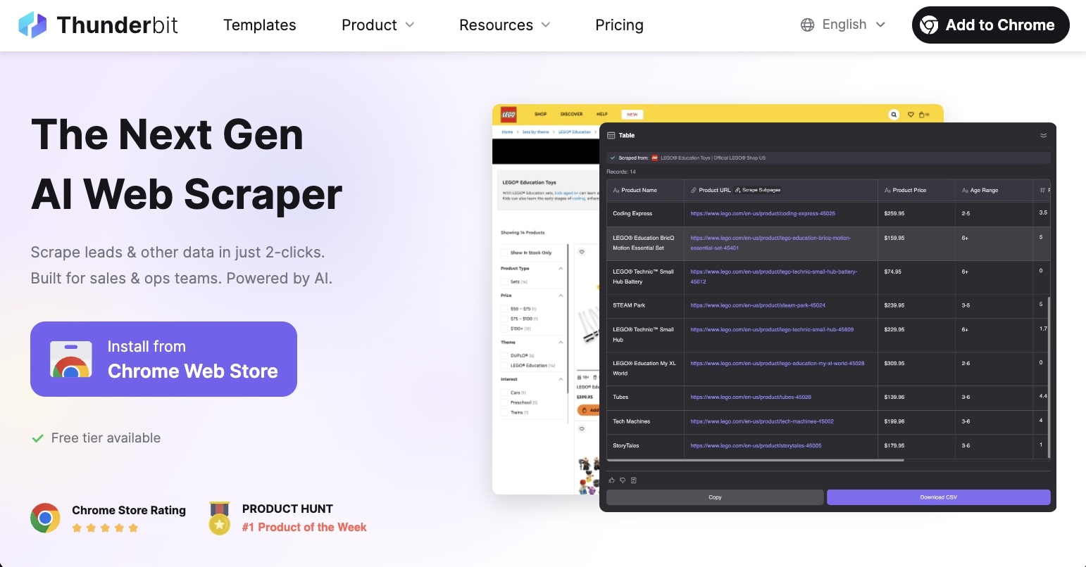 Thunderbit AI web scraping platform
