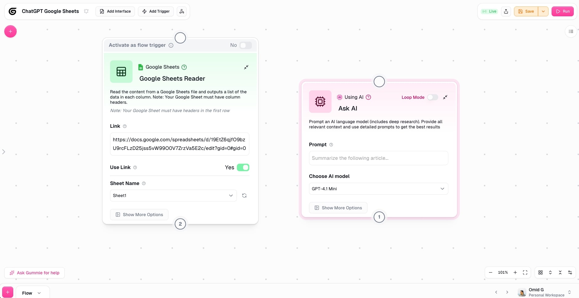 Ask AI node in Cohorva