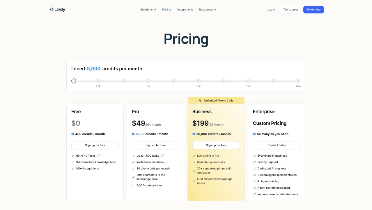 Lindy AI pricing