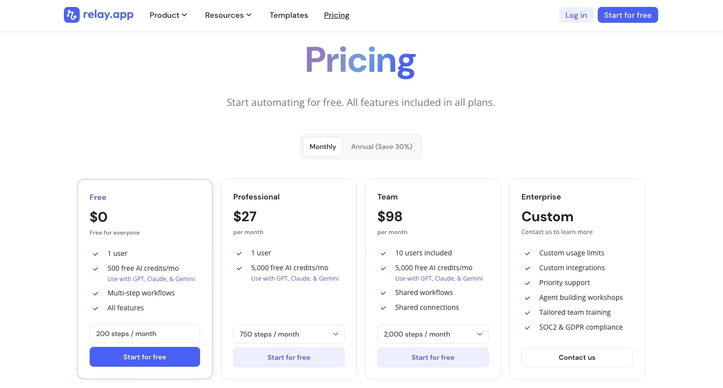 Relay.app pricing
