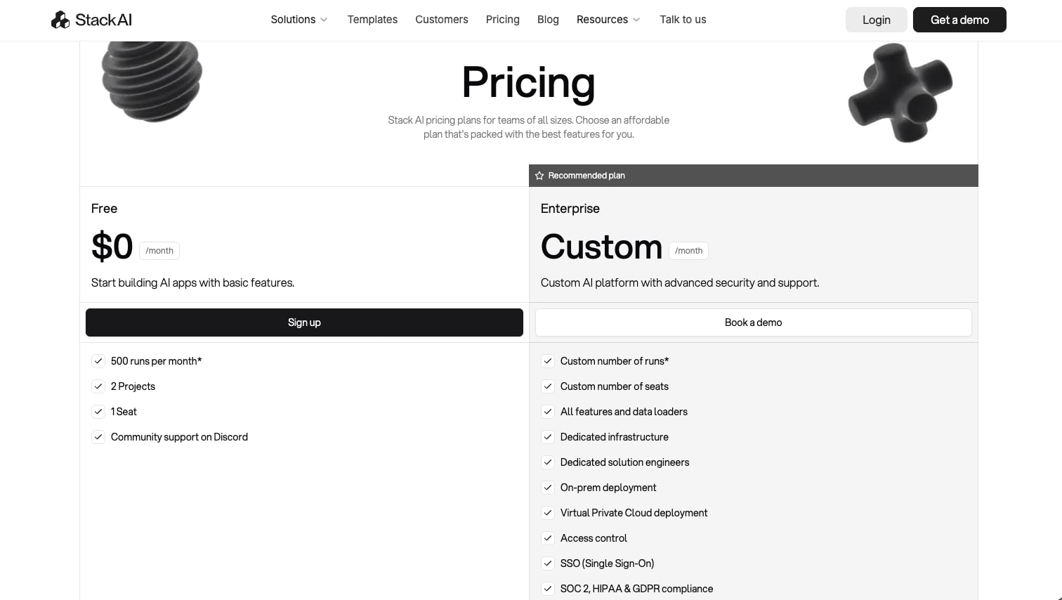 Stack AI pricing plans