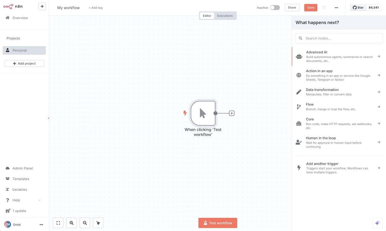 Workflow builder in n8n