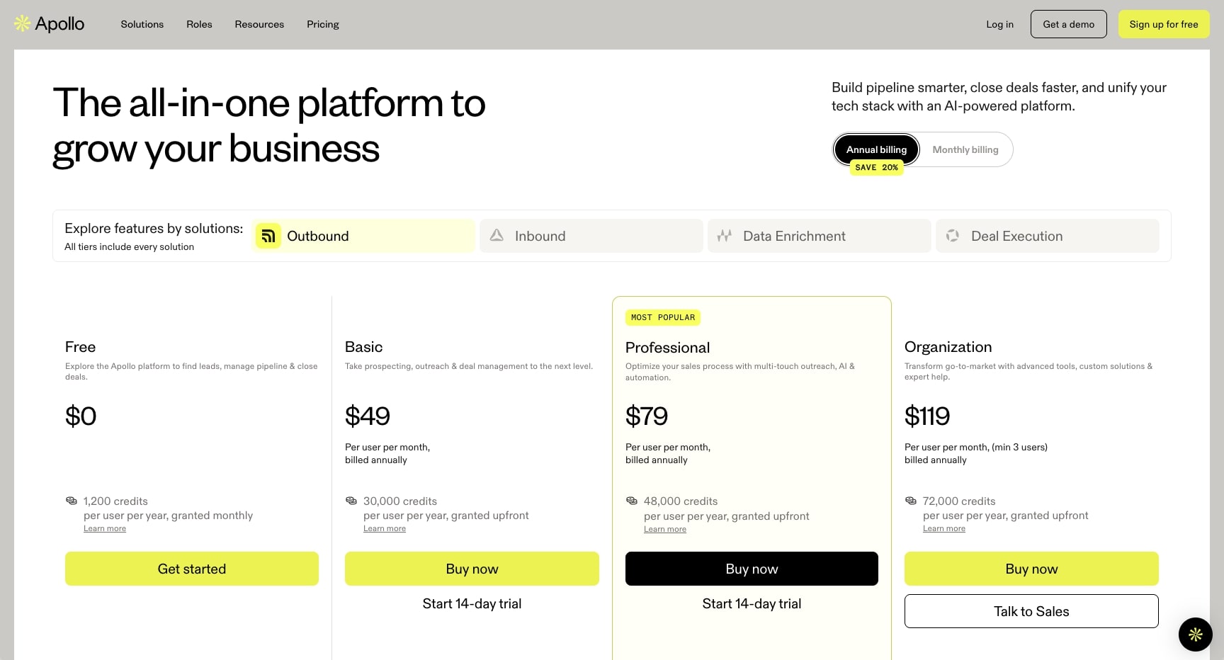 Apollo.io pricing