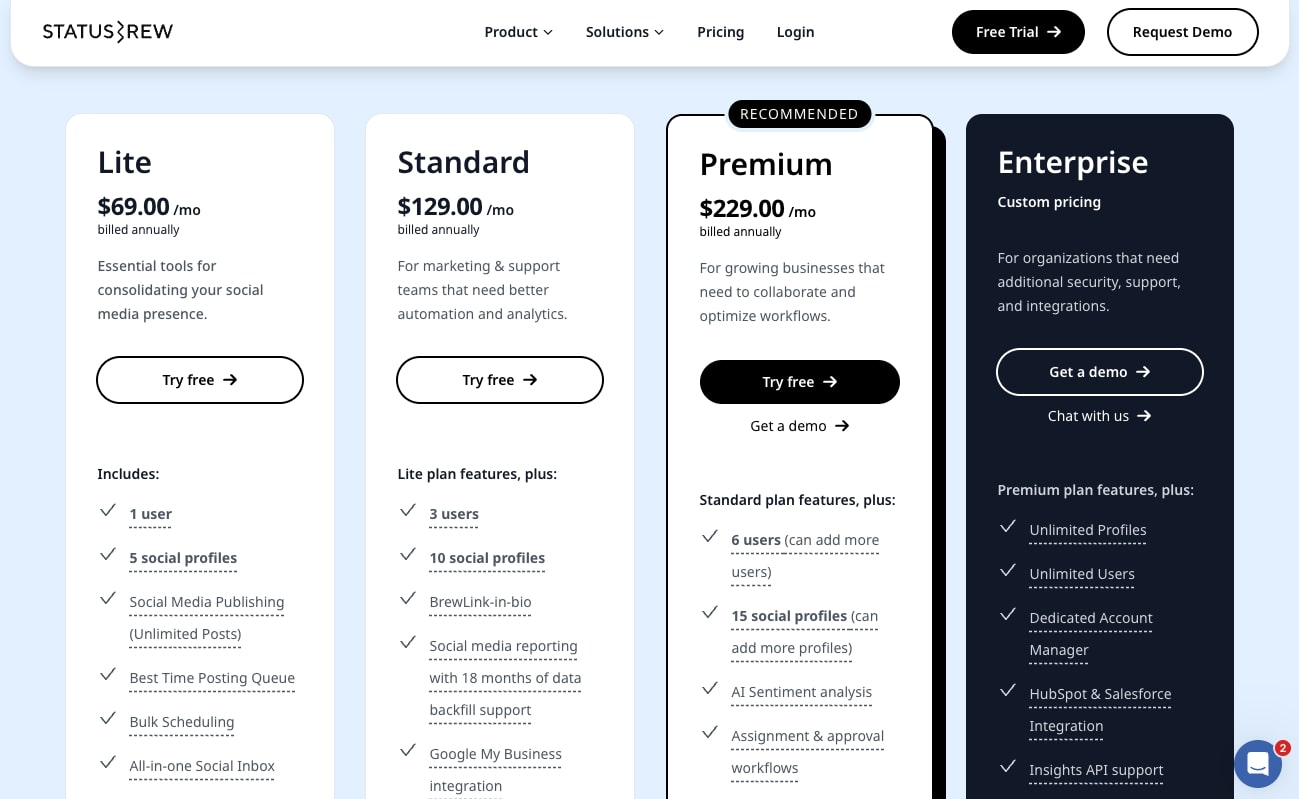 Statusbrew pricing
