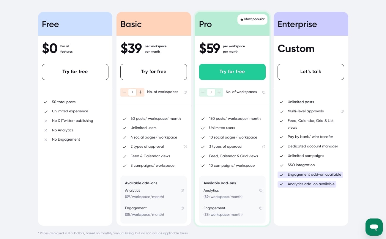 Planable pricing