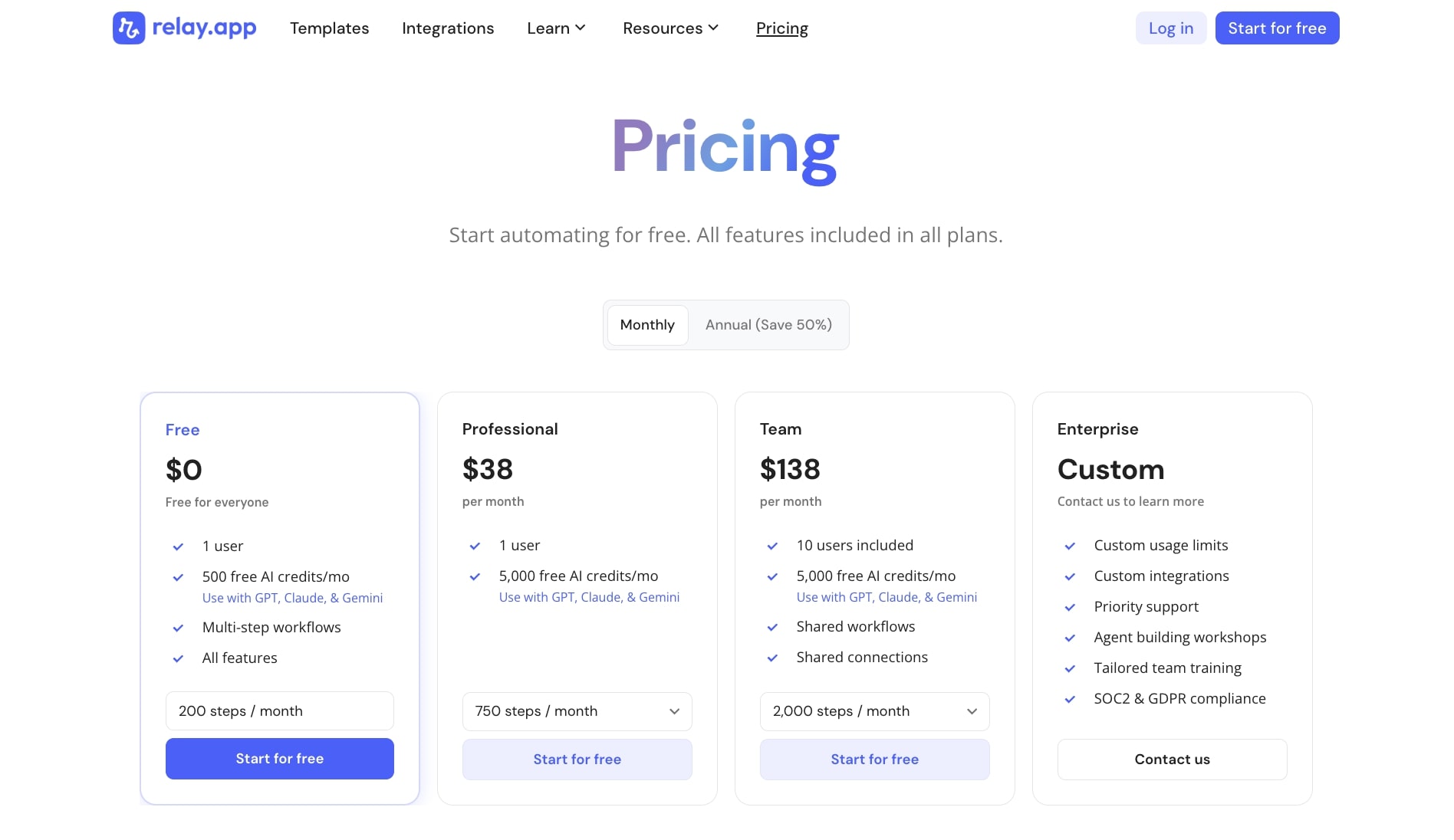 Relay.app pricing plans