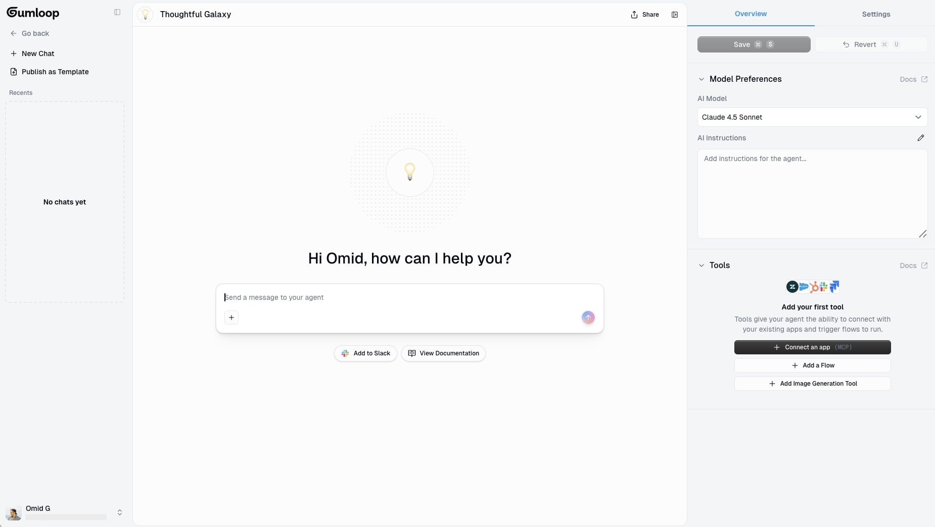 AI agent interface in Cohorva