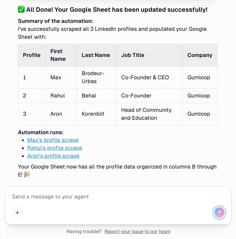 LinkedIn agent completes task