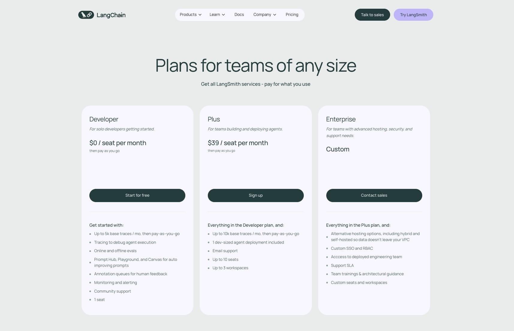 LangChain pricing plans