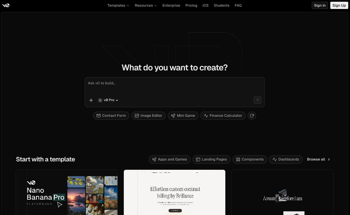v0 AI website builder