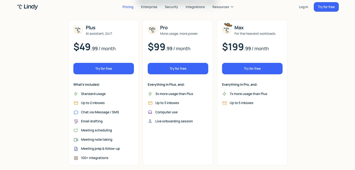 Lindy AI pricing