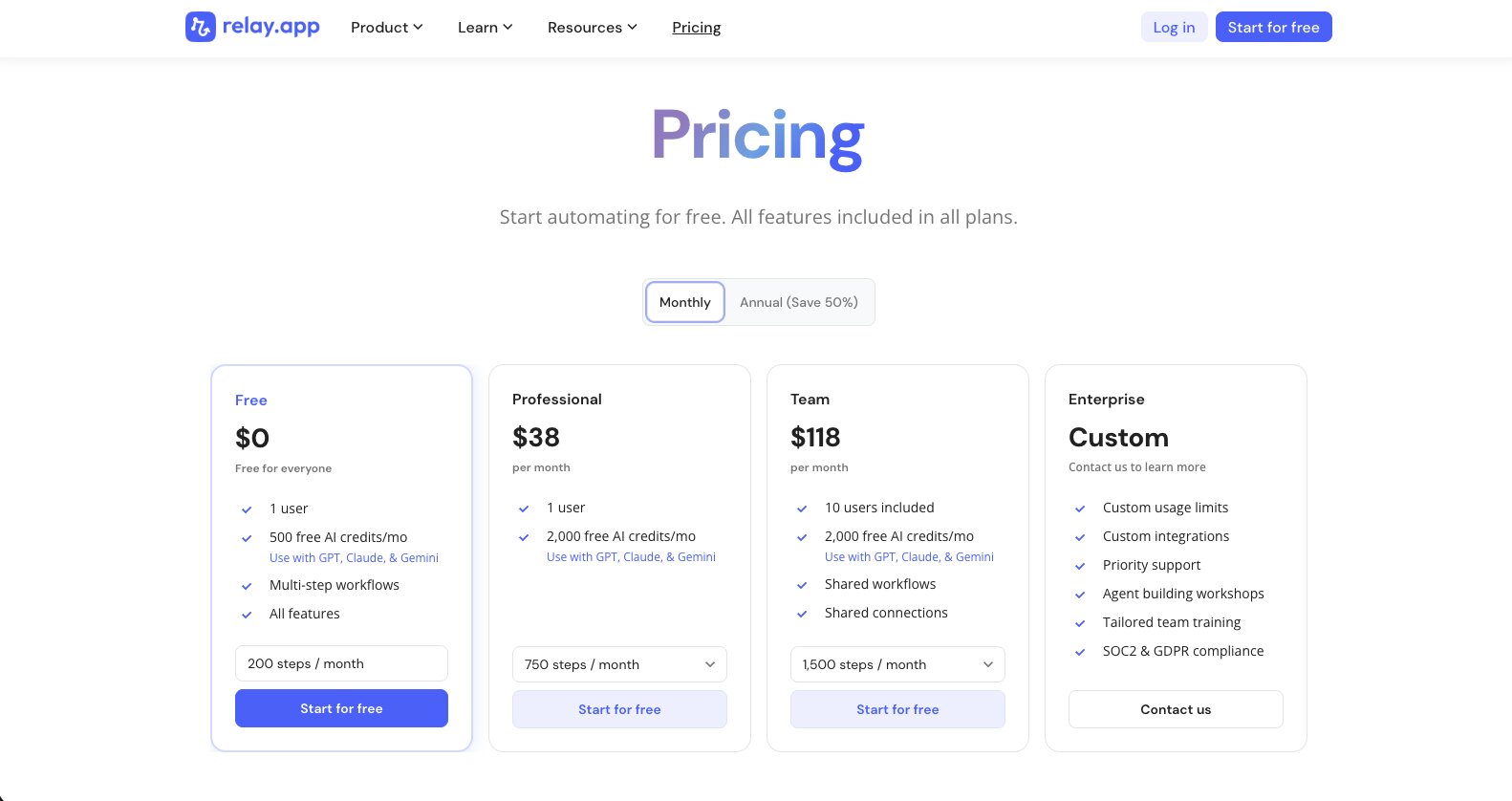 Relay app pricing