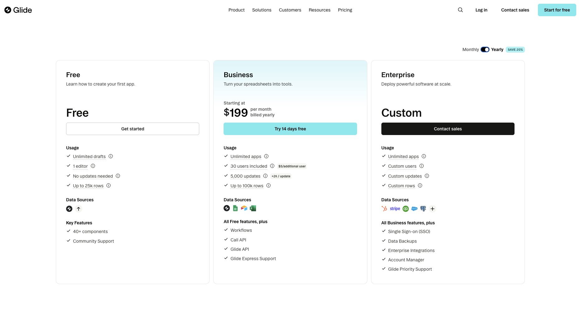 Glide pricing plans