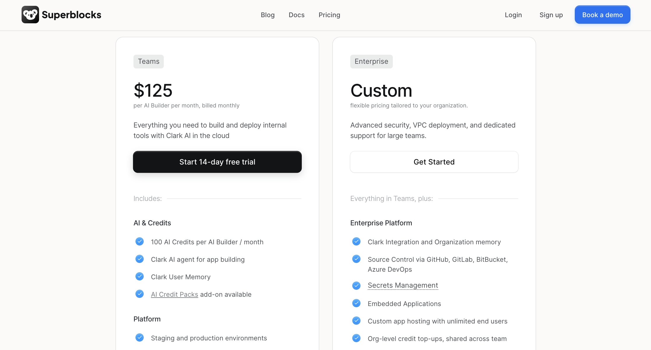 Superblocks pricing plans