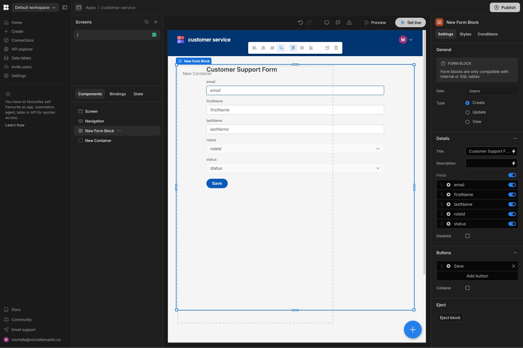 Budibase editor