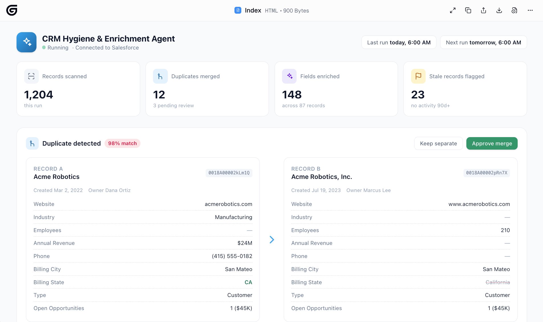 CRM hygiene agent