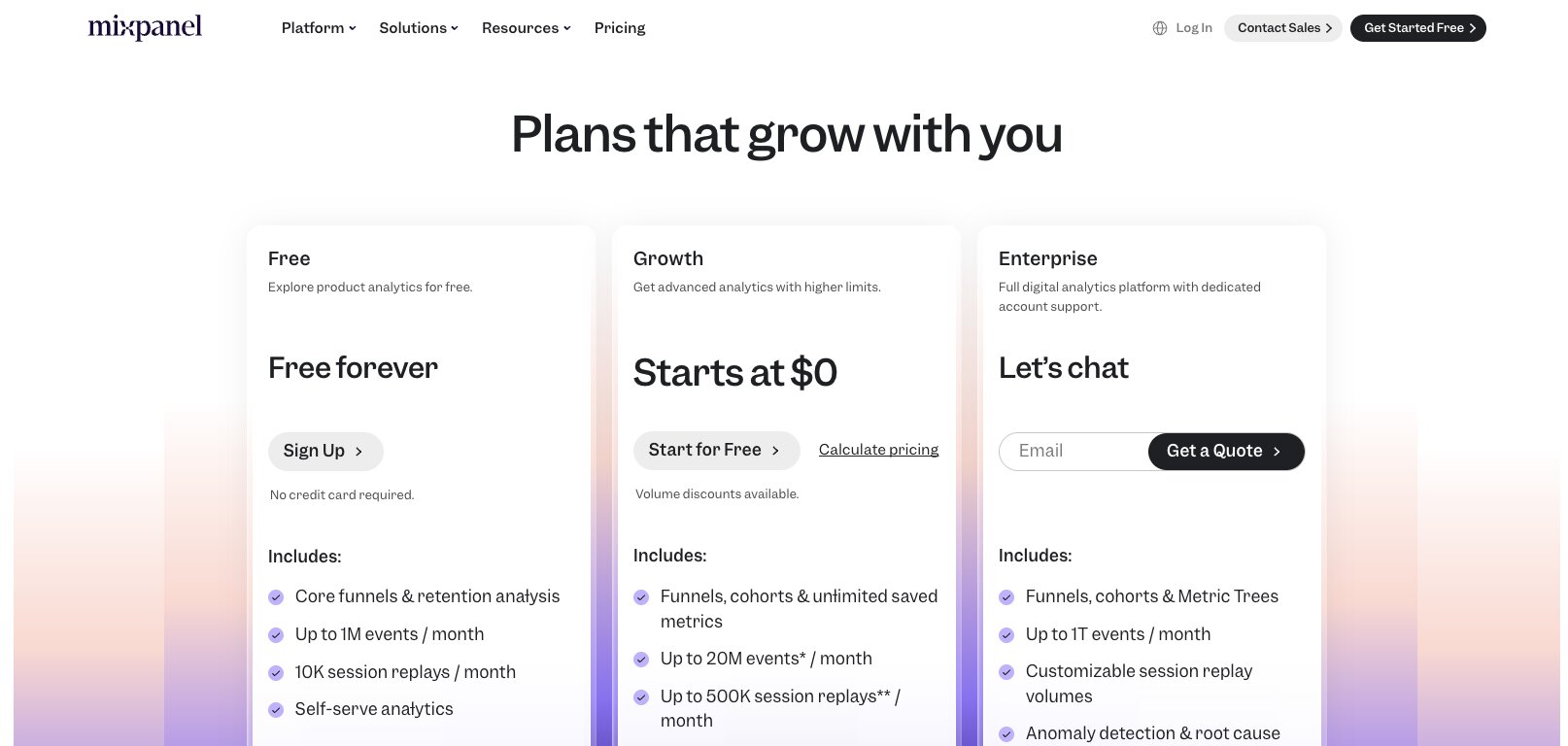 Mixpanel pricing plans