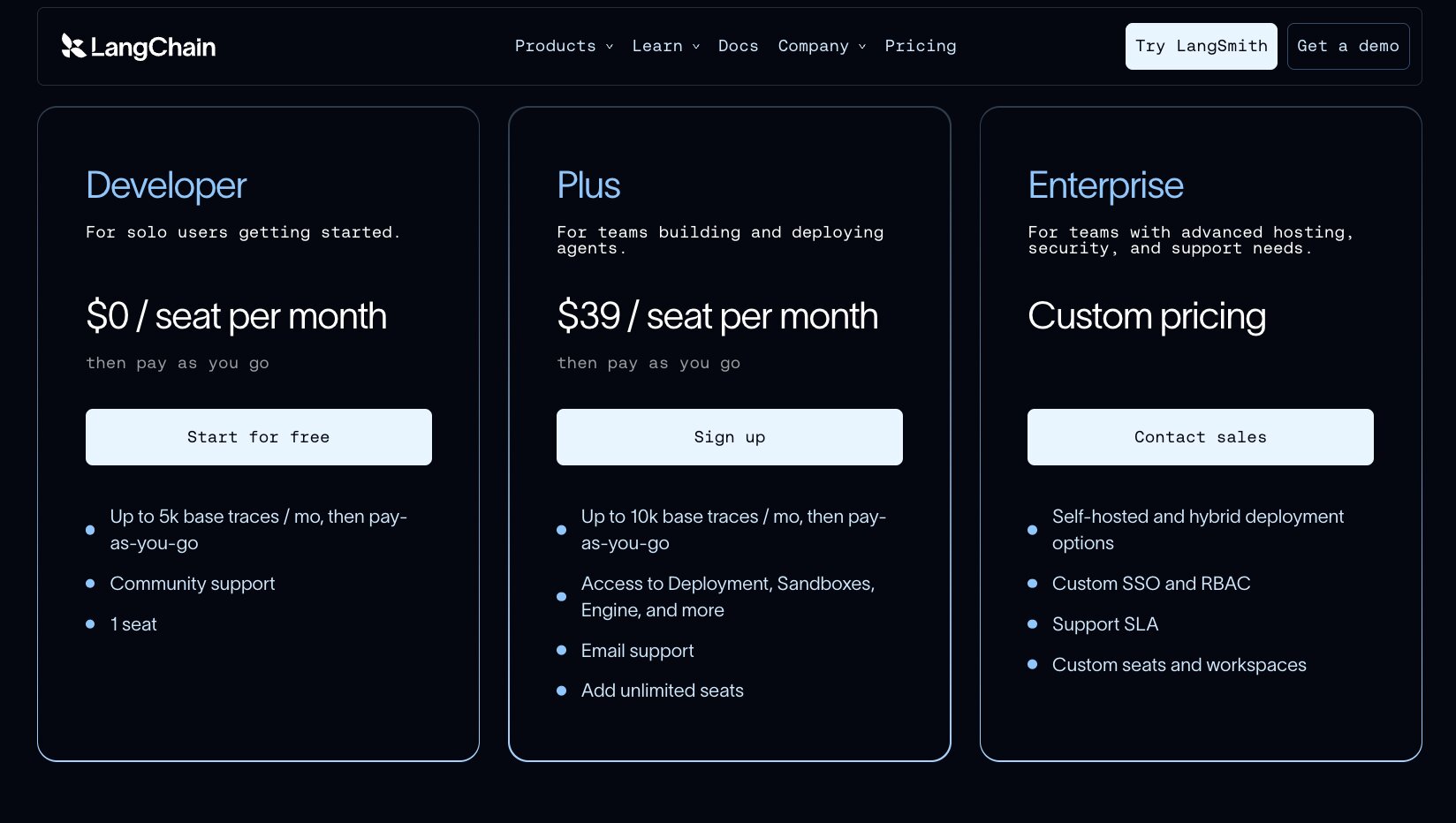 LangChain pricing plans