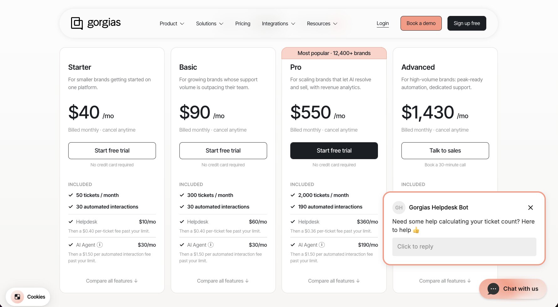 Gorgias pricing plans