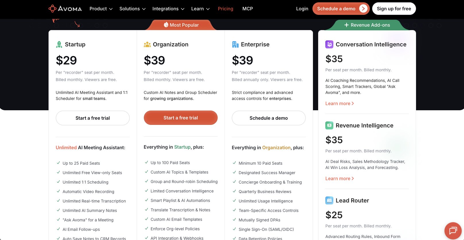 Avoma pricing plans