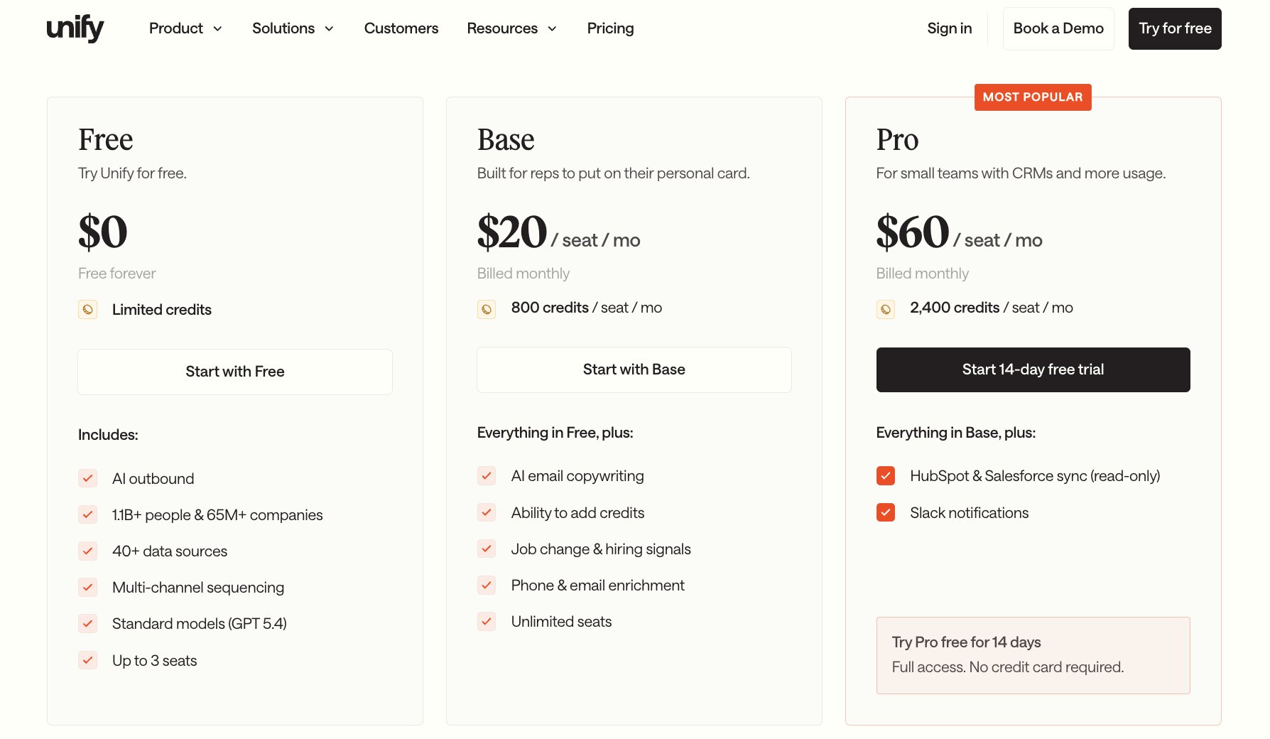 Unify pricing plans