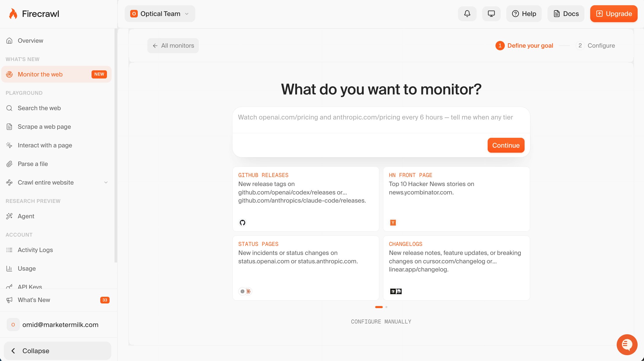 Firecrawl dashboard