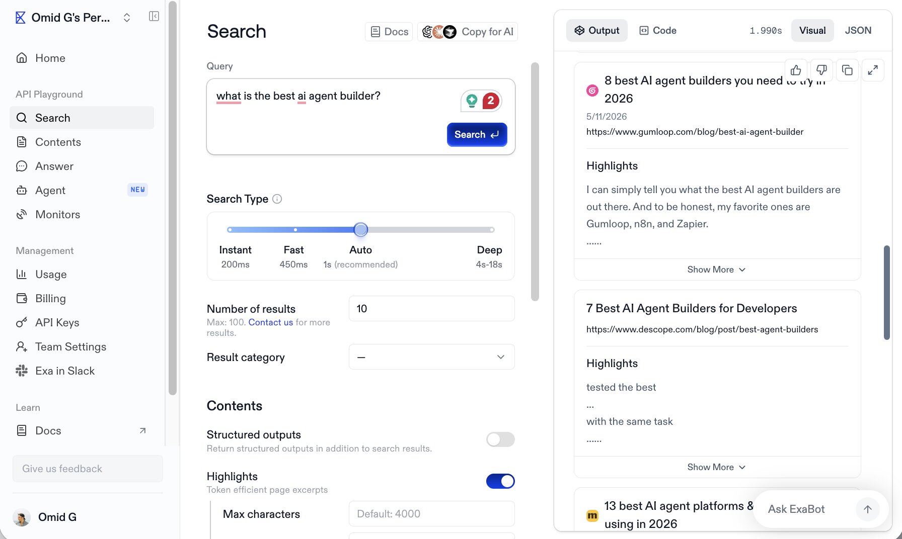 Exa search