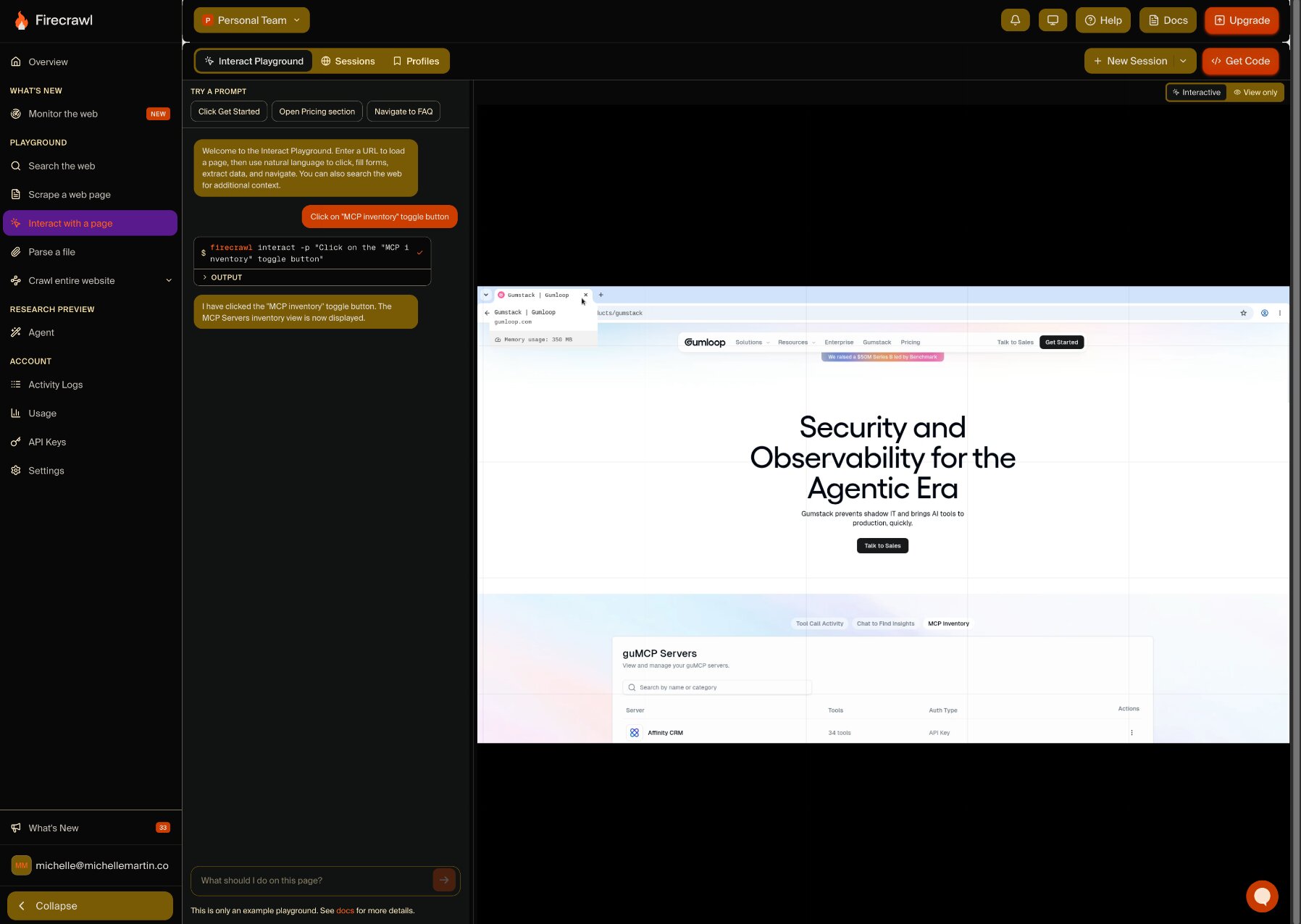 Firecrawl interact feature