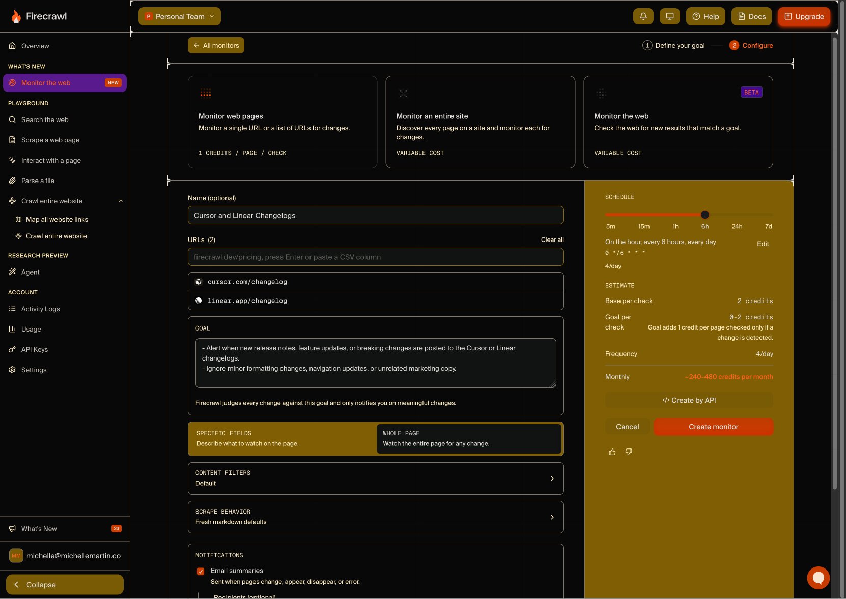Firecrawl Monitor feature