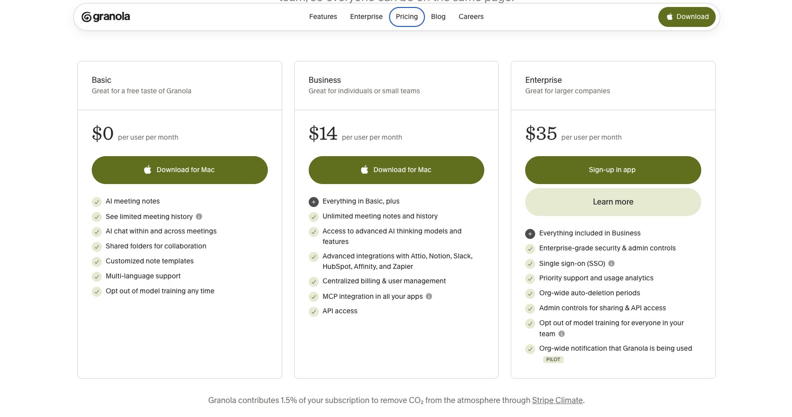 Granola pricing plans